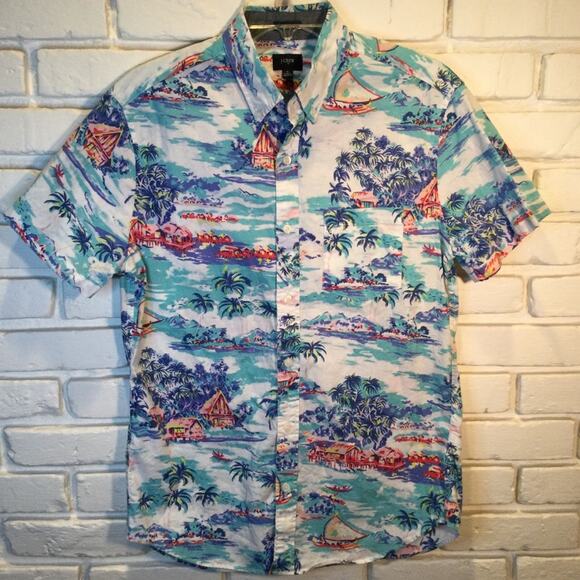 J. Crew Factory Hawaiian Aloha Button Down Shirt Slim Medium - Picture 1 of 7